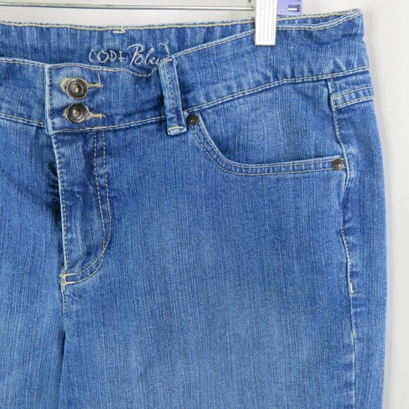 Code Bleu Capris Jeans Size 12 Blue Denim Wash Distressed Faded - Picture 5 of 10